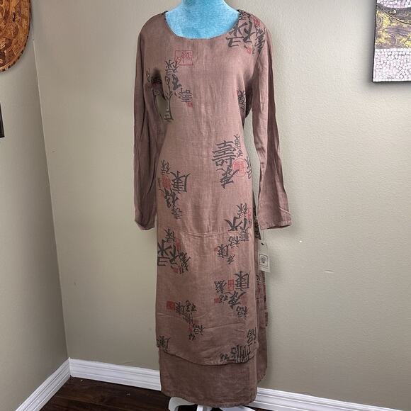 Tom Tom Maxi Boho Dress M Women NEW W Tags Linen Canton Easy Care Long Sl Coco - Picture 7 of 16